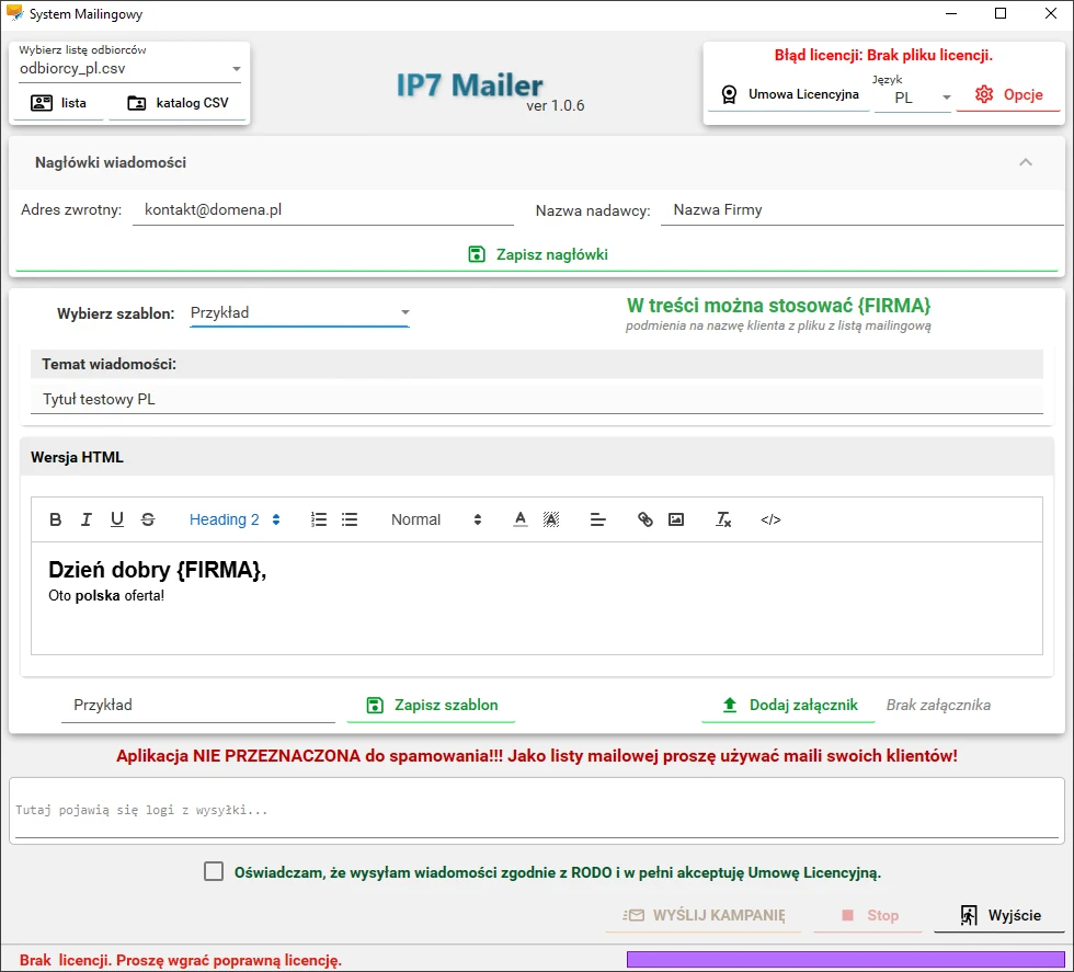 ip7_mailer1_pl Formatka główna aplikacji
